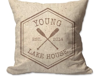 Personalized Crossed Oars Lake House Textured Linen Throw Pillow - 17 x 17 - Cover Only OR Cover with Insert - Decorative throw pillow