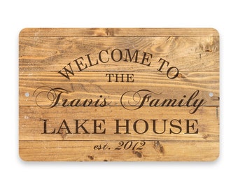 Personalized Rustic Wood Plank Welcome to the Family Lake House Metal Room Sign - Welcome sign - Custom door signs - Metal wall art