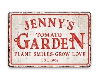 Personalized Vintage Distressed Look Tomato Garden Metal Room Sign - Rustic sign - Welcome sign - Custom door signs - Metal wall art