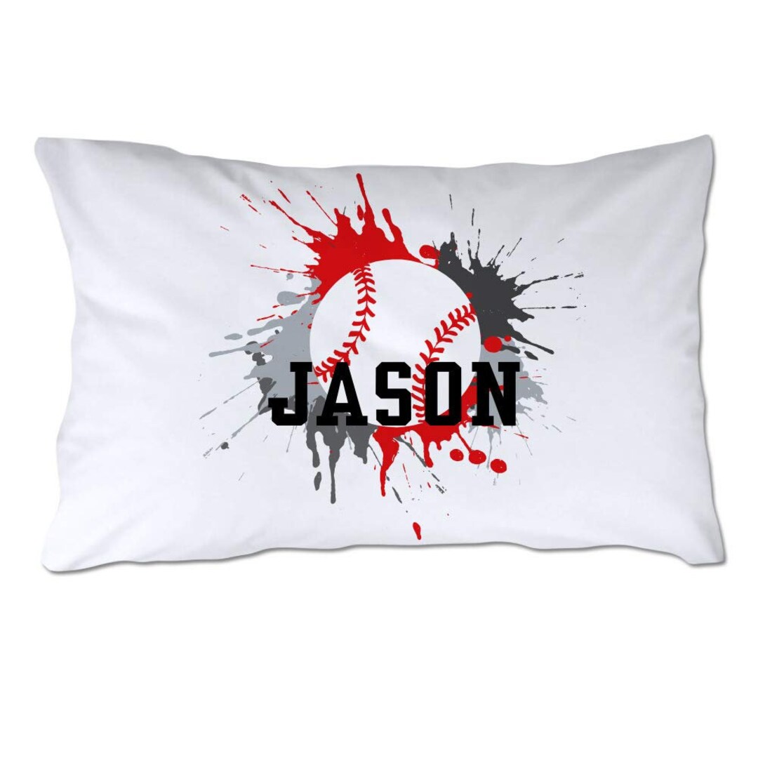 Personalized Baseball Pillowcase With Gray and Red Splash Personalized