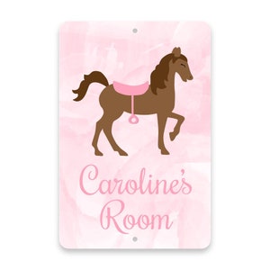 Personalized Pink Horse Metal Room Sign - Welcome sign - Aluminum Sign - Customized sign - Name sign - Personalized gift