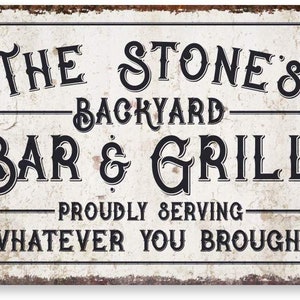 Personalized Vintage Distressed Look Bar & Grill Metal Sign 8 X 12 - Welcome Sign - Aluminum Sign - Custom Sign - Metal Wall Art