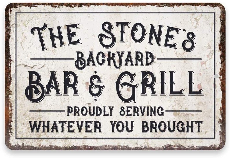 Personalized Vintage Distressed Look Bar & Grill Metal Sign 8 X 12 - Welcome Sign - Aluminum Sign - Custom Sign - Metal Wall Art 