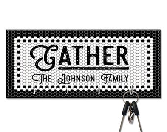 Personallized Black and White Tile Look - Gather - Key Hanger - Wall mount key holder - Personalized Key holder - Key holder