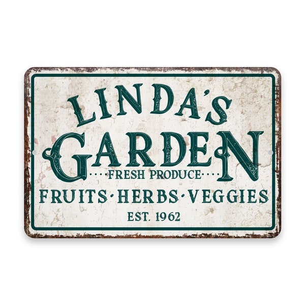 Personalized Vintage Distressed Look Fruit, Herbs and Veggie Garden Metal Room Sign - Rustic sign - Welcome sign - Custom door signs