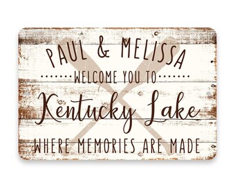 Pattern Pop Personalized Welcome to Kentucky Lake Where Memories are Made Sign - 8 X 12 Metal Sign with Wood Look - Custom Sign
