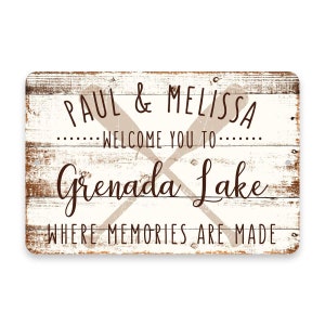 Pattern Pop Personalized Welcome to Grenada Lake Where Memories are Made Sign - 8 X 12 Metal Sign with Wood Look - Custom Sign