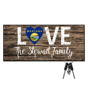 Personalized Love Montana State Flag Key Hanger - Wall mount key holder - Personalized Key holder - Key holder wall - Key hook for wall