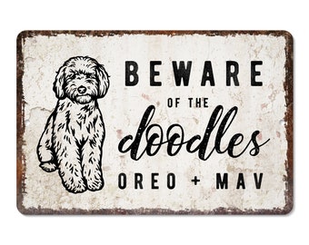 Personalized Beware of Doodle Metal Sign