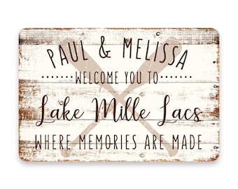 Pattern Pop Personalized Welcome to Lake Mille Lacs Where Memories are Made Sign - 8 X 12 Metal Sign with Wood Look - Custom Sign