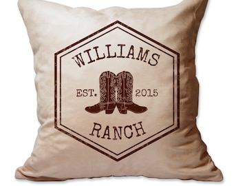 Rustic Ranch Name and Year Throw Pillow - 17 x 17 - Cover Only OR Cover with Insert - Decorative throw pillow