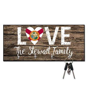Personalized Love Florida State Flag Key Hanger - Wall mount key holder - Personalized Key holder - Key holder wall - Key hook for wall