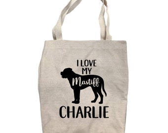 Personalized I Love My Mastiff Tote Bag - Custom Tote Bag - Tote Bag - Personalized Bag - Canvas Tote Bag - Shopping Bag - 14 x 15 1/4"