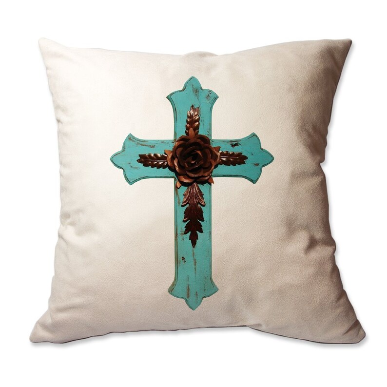 Rustic Turquoise Cross Throw Pillow 17 X 17 Cover Only OR Etsy
