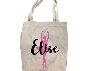 Personalized Pink Ballerina Tote Bag - Custom Tote Bag - Tote Bag - Personalized Bag - Canvas Tote Bag - Shopping Bag - 14 x 15 1/4"