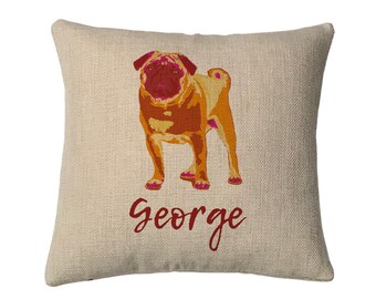 Personalized Love Pug Mini Throw Pillow - Measures 9.5 Inches X 9.5 Inches (Insert is Included) Complete Very Small Throw Pillow