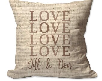 Personalized Love with Couples Names Textured Linen Throw Pillow - 17 x 17 - Cover Only OR Cover with Insert - Decorative throw pillow