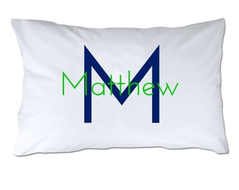 Personalized Name and Initial Pillowcase - Block - Personalized Pillowcase - Standard Size Pillowcase - 20x32" - Soft Polyester Pillowcase