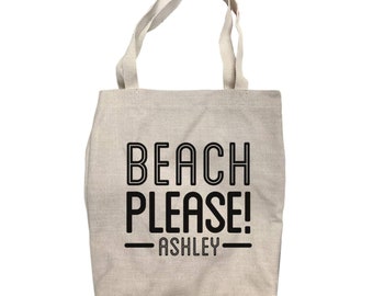 Personalized Beach Please Tote Bag - Custom Tote Bag - Tote Bag - Personalized Bag - Canvas Tote Bag - Shopping Bag - 14 x 15 1/4"