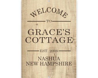 Personalized Subtle Wood Grain Look Welcome to the Cottage Metal Room Sign - Welcome sign - Aluminum Sign - Custom sign - Metal wall art