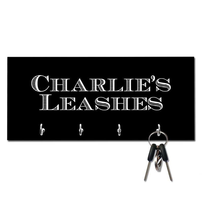 Personalized Black Key and Leash Hanger Wall mount key holder Key hanger Great personalized gift Custom key hanger