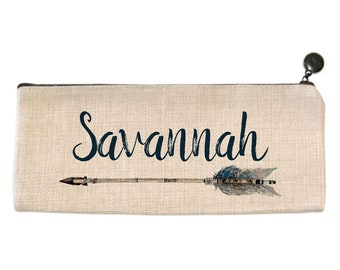 Personalized Pencil Bag - Watercolor Arrow - Light Beige -  9.5" X 4" - Pencil Pouch - Pencil Case - Pencil Bag - Pen Case - Zipped case