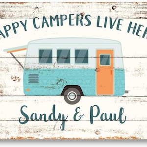 Personalized Happy Campers Live Here Metal Sign 8 X 12 - Welcome Sign - Aluminum Sign - Custom Sign - Metal Wall Art