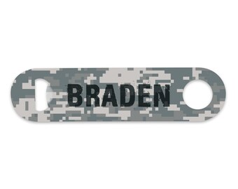 Personalized Digital Camo Name Bottle Opener - Stainless Steel Metal Bar Style Bottle Opener -Beer Opener - Bottle Opener -Custom Gift