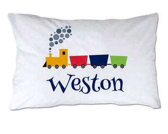 Personalized Toddler Size Choo Choo Train Pillowcase with Pillow Included - Personalized Pillow - Toddler Pillowcase - 14x18 - Travel Pillow
