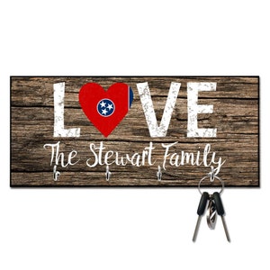 Personalized Love Tennessee State Flag Key Hanger - Wall mount key holder - Personalized Key holder - Key holder wall - Key hook for wall