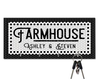 Personallized Black and White Tile Look Look Farm House Key Hanger - Wall mount key holder - Personalized Key holder - Key holder