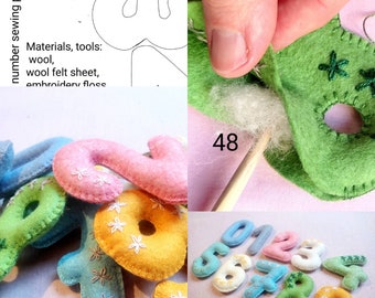 Wool felt numbers sewing pattern, felt numbers pdf, education toys, wool stuffed toys for toddlers, video sewing tutorial Montessori toys