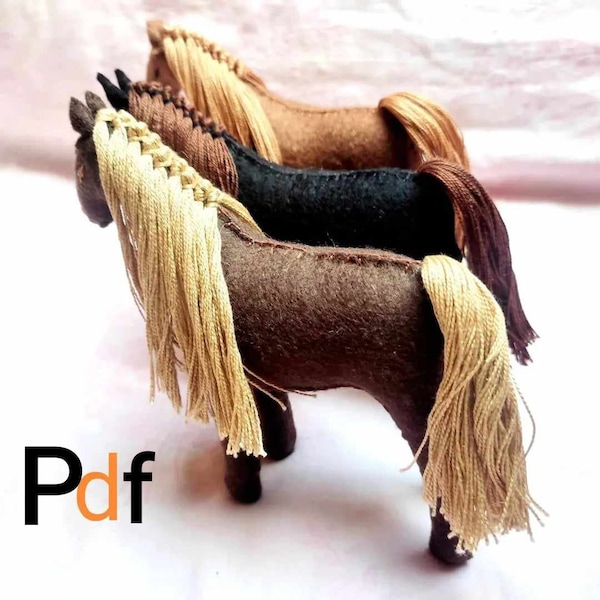 Modèle de cheval en feutre PDF, modèle de cheval en peluche, couture de cheval Waldorf, téléchargement numérique de cheval, téléchargement instantané, tutoriel de couture de cheval, poney