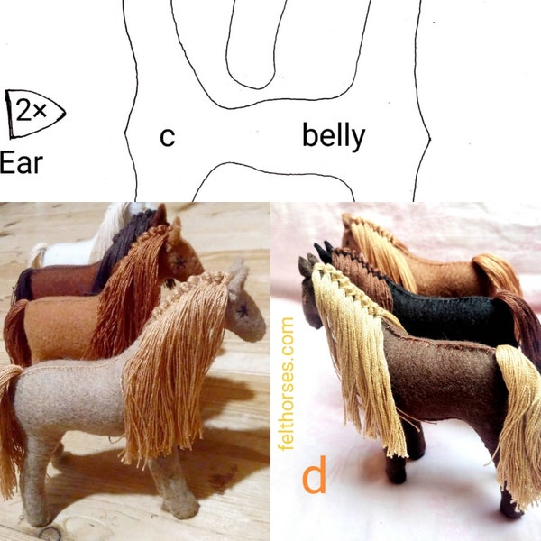 Horse pattern, felt horse pattern, pony pattern, stuffed horse pattern, felt horse pdf, horse sewing tutorial, felt pony sewing,toy horse