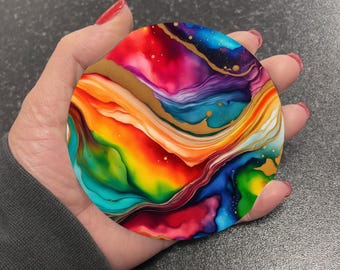 Stunning Vibrant Multicolour Marble Style Effect Round Drinks Coaster Coasters Set Tea Coffee Gift Alcohol Ink Painting AL3
