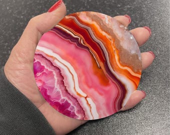 Stunning Bright Pink Orange & White Marble Effect Round Drinks Coaster Coasters Set Tea Coffee Gift Marble Watercolour Agate Painting RM30