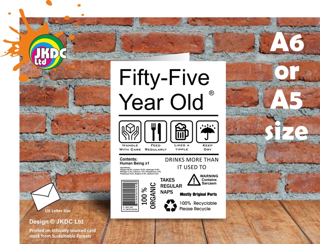 Funny Joke 55 Year Old Care Label Package Instructions Advice