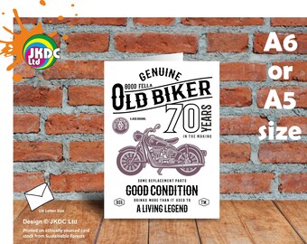 Funny 70 Year Old Biker Retro Style Classic motorbike Motif For 70th Birthday Anniversary Greeting Card Choose Size A6 or A5