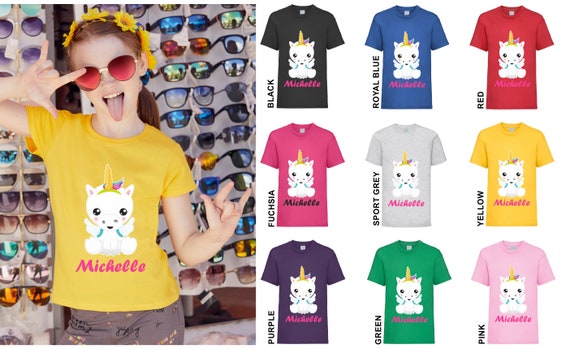 Personalised unicorn Kids t shirt tshirt top birthday gift girls rainbow custom