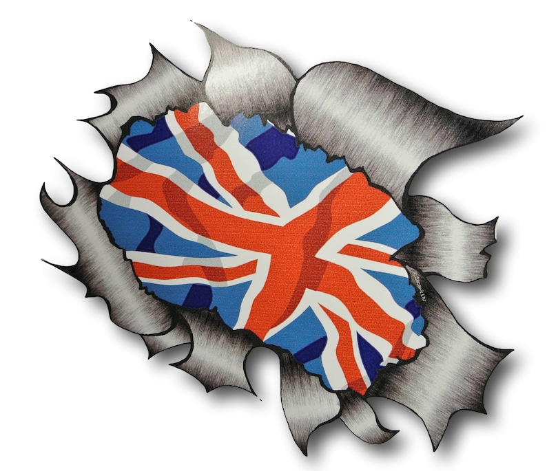 Licensed Ripped Torn Metal Rip Design With Union Jack British GB Flag ...