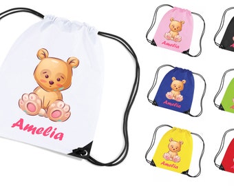 Personalised Teddy Bear Girls Kids Drawstring Bag PE pour School Bag 