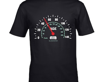 Premium Novelty Funny Oldometer 50 Years Old Speedometer Motif feels age days old joke 50th Birthday gift Men's t-shirt top choice of colour