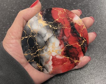 Stunning Red White Black & Gold Marble Effect Round Drinks Coaster Coasters Set Tea Coffee Gift Marble Watercolour Agate Painting RM20