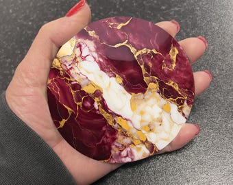 Stunning Maroon Burgundy & Gold Marble Effect Round Drinks Coaster Coasters Set Tea Coffee Gift Marble Watercolour Agate Painting RM26