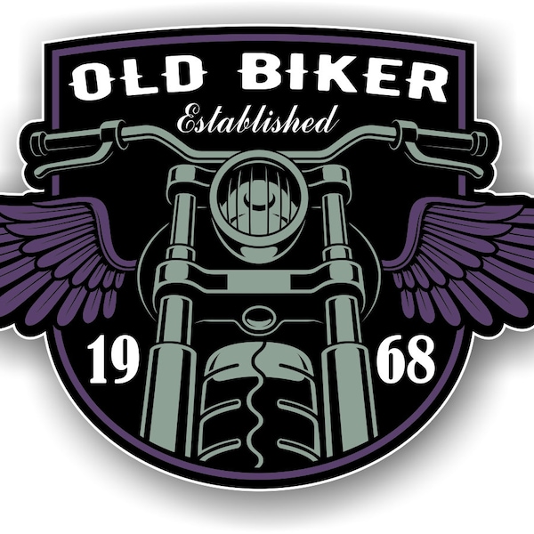 Personalised Old Biker Established ( choose year) Vintage Classic Cafe Racer Vinyl Car Motorcycle Helmet Sticker Decal size 110x67mm