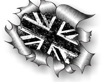 Licensed Ripped Torn Metal Rip Design With Black & White Grunge Union Jack MOD Style Flag Motif External Vinyl Car Sticker