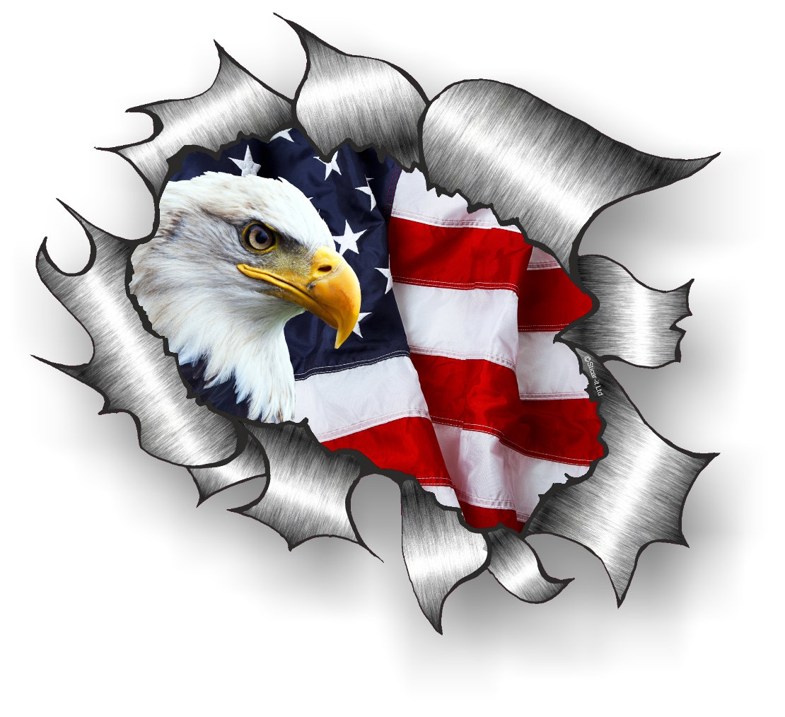 Licensed Ripped Torn Metal Rip Design With American Bald Eagle and US ...