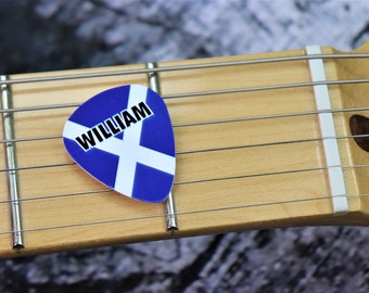 Personalised (Any Name) Handmade Guitar Picks Pick Plectrum Scottish Saltire St Andrews Scotland Flag Choose pack Size Unique Gift Present