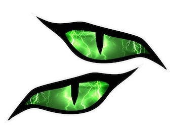 Pair of Evil Eyes Eye Design With Green Lightning Storm for Motorcycle Helmet Drone etc. External Vinyl Car Sticker Decal Choose Size
