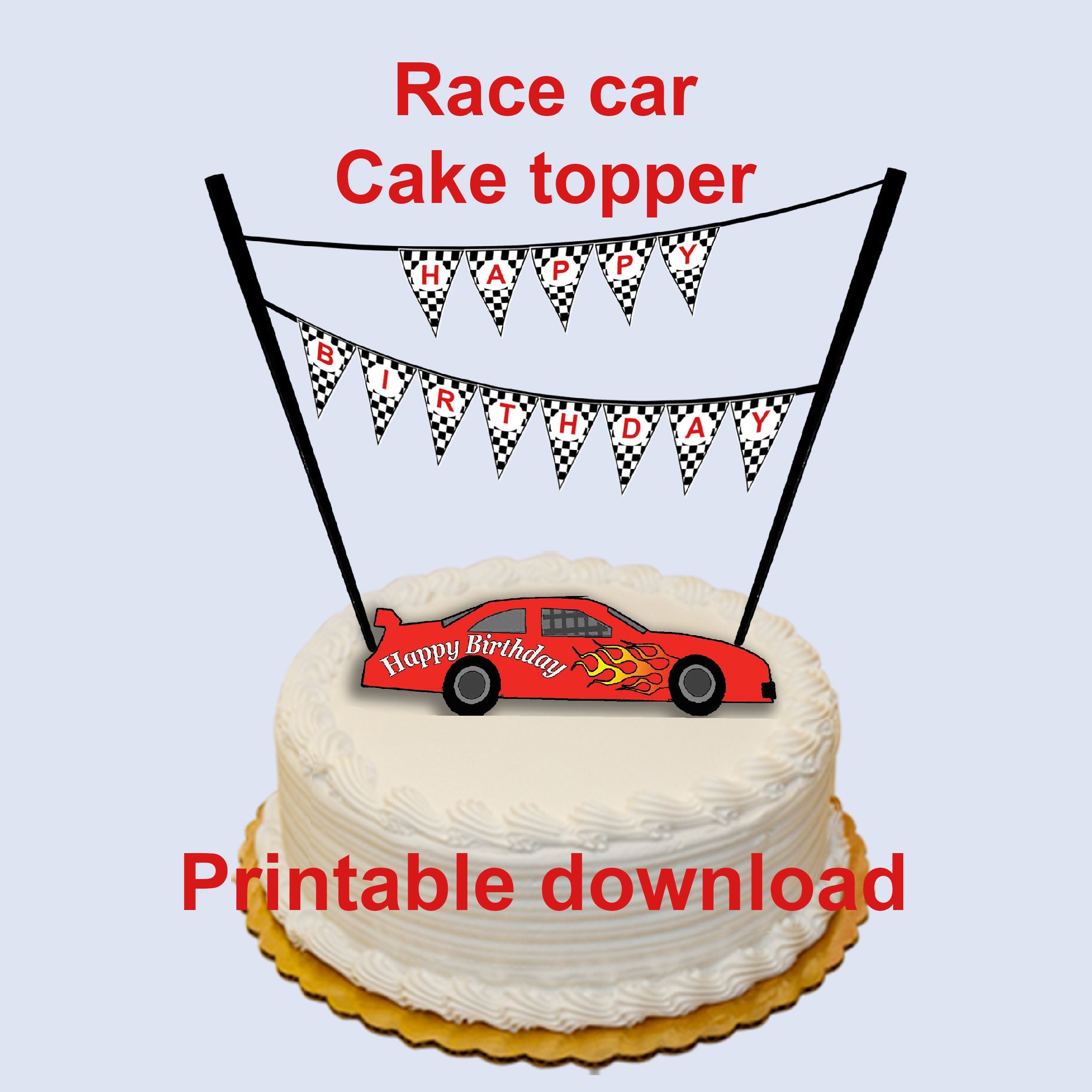 Cake Topper Race Car Motor Sports Checkered Flag Racing Etsy